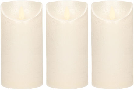 Anna's Collection Led kaars/stompkaars - 3x - creme/parel wit - H15 x D7,5 cm - wax - warm wit licht - bewegende vlam