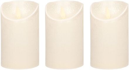 Anna's Collection Led kaars/stompkaars - 3x - creme wit - H12,5 x D7,5 cm - wax - warm wit licht - bewegende vlam