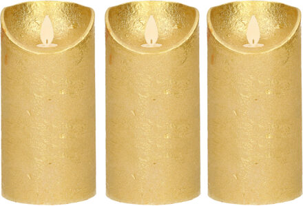 Anna's Collection Led kaars/stompkaars - 3x - goud - H15 x D7,5 cm - wax - warm wit licht - bewegende vlam