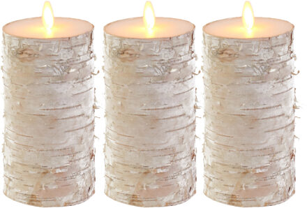 Anna's Collection Led kaars/stompkaars - 3x - houtlook - naturel - H15 x D7,5 cm - wax - warm wit licht