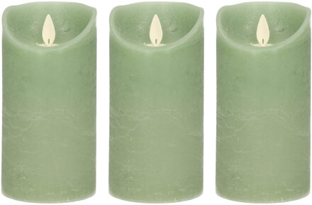 Anna's Collection Led kaars/stompkaars - 3x - jade groen - H15 x D7,5 cm - wax - warm wit licht - bewegende vlam
