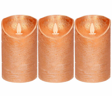 Anna's Collection Led kaars/stompkaars - 3x - koper - H12,5 x D7,5 cm - wax - warm wit licht - bewegende vlam