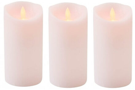 Anna's Collection Led kaars/stompkaars - 3x - lichtroze - H15 x D7,5 cm - wax - warm wit licht - bewegende vlam