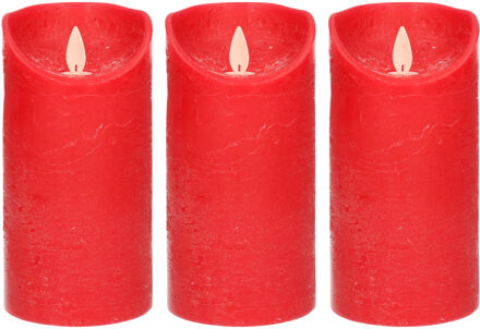 Anna's Collection Led kaars/stompkaars - 3x - rood - H15 x D7,5 cm - wax - warm wit licht - bewegende vlam