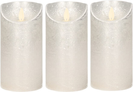 Anna's Collection Led kaars/stompkaars - 3x - zilver - H15 x D7,5 cm - wax - warm wit licht - bewegende vlam