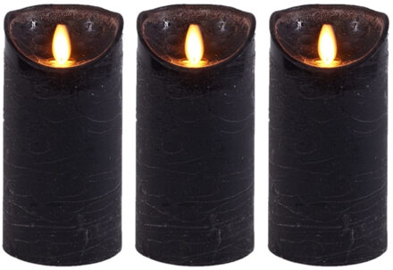 Anna's Collection Led kaars/stompkaars - 3x - zwart - H15 x D7,5 cm - wax - warm wit licht - bewegende vlam