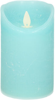 Anna's Collection Led kaars/stompkaars - aqua blauw - H12,5 x D7,5 cm - wax - warm wit licht - bewegende vlam