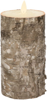 Anna's Collection Led kaars/stompkaars - berkenhout bruin - H15 x D7,5 cm - wax - warm wit licht - bewegende vlam