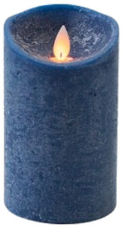 Anna's Collection Led kaars/stompkaars - donkerblauw - H12,5 x D7,5 cm - wax - warm wit licht - bewegende vlam