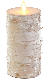 Anna's Collection Led kaars/stompkaars - houtlook - naturel - H15 x D7,5 cm - wax - warm wit licht