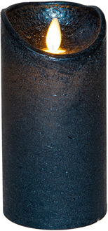 Anna's Collection Led kaars/stompkaars - metallic blauw?- wax?- H15 x D7,5 cm - warm wit licht - bewegende vlam