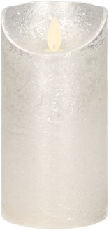 Anna's Collection Led kaars/stompkaars - zilver - H15 x D7,5 cm - wax - warm wit licht - bewegende vlam