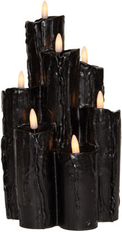 Anna's Collection LED kaarsen/druipkaarsen - zwart - met timer - 15 x 15 x 25 cm