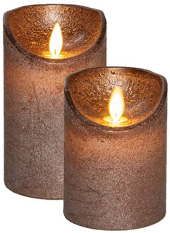 Anna's Collection LED kaarsen/stompkaarsen - 2x st - brons - D7,5 cm - wax - warm wit - bewegende vlam