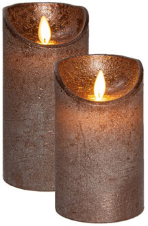 Anna's Collection LED kaarsen/stompkaarsen - 2x st - brons - D7,5 cm - wax - warm wit - bewegende vlam