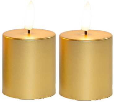 Anna's Collection LED kaarsen/stompkaarsen - 2x st - goud - D4,5 x H8 cm - timer