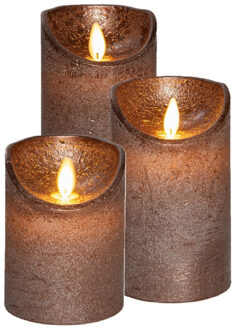 Anna's Collection LED kaarsen/stompkaarsen - 3x st - brons - D7,5 cm - wax - warm wit - bewegende vlam