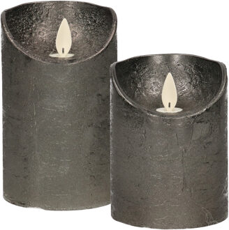 Anna's Collection LED kaarsen/stompkaarsen - set 2x - antraciet - H10 en H12,5 cm - bewegende vlam