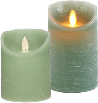 Anna's Collection LED kaarsen/stompkaarsen - set 2x - jade groen - H10 en H12,5 cm - bewegende vlam