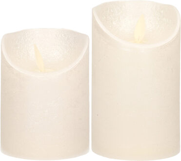 Anna's Collection LED kaarsen/stompkaarsen - set 2x - parel/creme - H10 en H12,5 cm - bewegende vlam