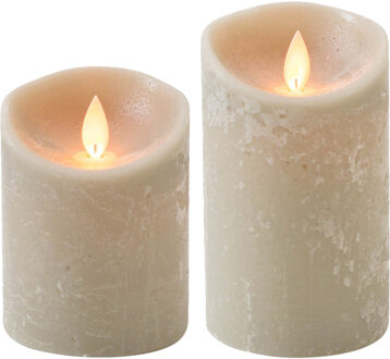 Anna's Collection LED kaarsen/stompkaarsen - set 2x - taupe - H10 en H12,5 cm - bewegende vlam