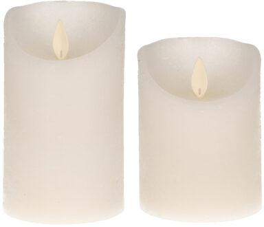 Anna's Collection LED kaarsen/stompkaarsen - set 2x - wit - H10 en H12,5 cm - bewegende vlam