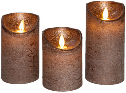 Anna's Collection LED kaarsen/stompkaarsen set - 3x st - brons - afstandsbediening