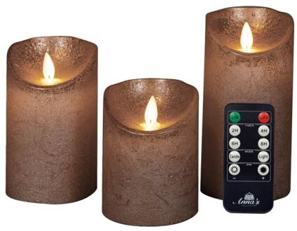 Anna's Collection LED kaarsen/stompkaarsen set - 3x st - brons - afstandsbediening