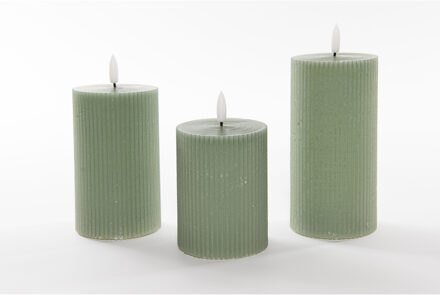 Anna's Collection LED kaarsen/stompkaarsen set - 3x stuks - jade groen - ribbel