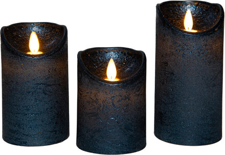 Anna's Collection LED kaarsen/stompkaarsen set - 3x stuks - metallic blauw - afstandsbediening Donkerblauw