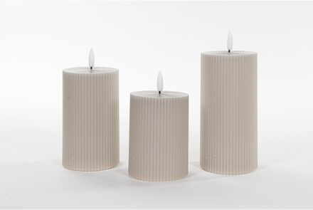 Anna's Collection LED kaarsen/stompkaarsen set - 3x stuks - taupe/grijs - ribbel
