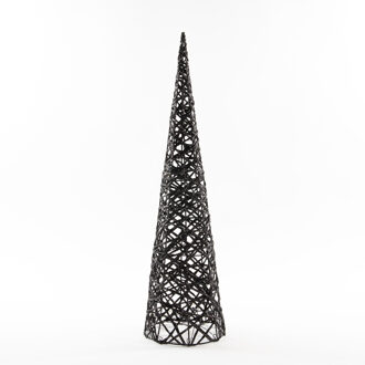Anna's Collection LED kegel kerstboom lamp - zwart - kunststof - D16 x H60 cm - glitter