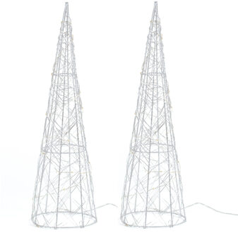 Anna's Collection LED kegel verlichte kegels - 2x - zilver - 20 leds - H40 - metaal - timer