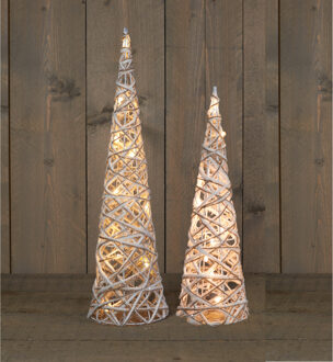 Anna's Collection LED kegels - 2x st - H40 en H60 cm - warm wit - glitter kerstboom lampen
