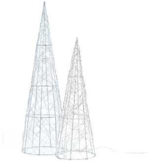 Anna's Collection LED kegels kerstverlichting - 2x st - zilver - H40 en H60 cm - metaal - kerstboom lampen