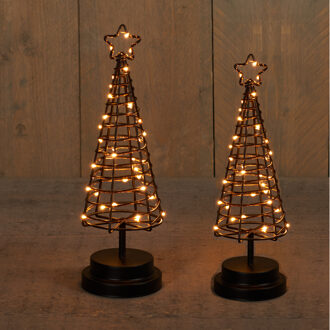 Anna's Collection LED kerstbomen - 2x stuks - 3D - 30 en 36 cm - kerstverlichting - kerstverlichting figuur Zwart