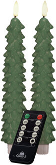 Anna's Collection LED kerstboom dinerkaarsen - 2x st - groen - 23 cm - met afstandsbediening