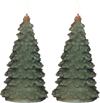 Anna's Collection LED kerstboom kaars - 2x - groen - 20 cm - kerstkaars - kerstdiner kaarsen