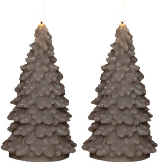 Anna's Collection LED kerstboom kaars - 2x - taupe - 20 cm - kerstkaars - kerstdiner kaarsen