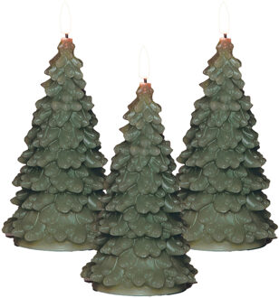 Anna's Collection LED kerstboom kaars - 3x - groen - 20 cm - kerstkaars - kerstdiner kaarsen