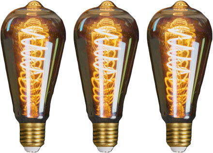 Anna's Collection LED lampje Retro E27 fitting 2W - 3x - spiraal gloeidraad- dimbaar - designlampen - 145 x 64 mm