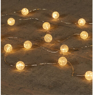 Anna's Collection LED Lichtslingers/lichtsnoeren - 2x st - 20 led bolletjes - 200 cm - warm wit - batterijen