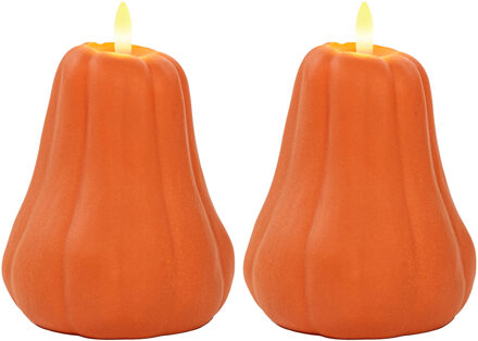 Anna's Collection LED pompoen kaars - 2x - oranje - D13 x H11 cm - met timer