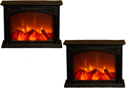 Anna's Collection LED sfeerhaard - 2x - zwart - L33 x B12 x H24 cm - open haard - verlichting