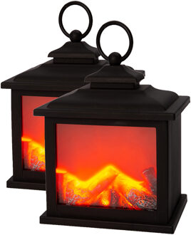 Anna's Collection LED sfeerhaarden - 2 stuks - open haard lantaarn - L12 x B9 x H15 cm
