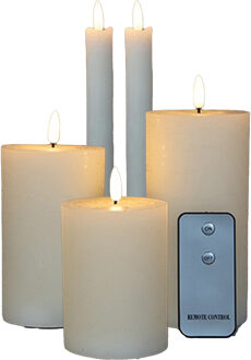Anna's Collection LED Stomp/dinerkaarsen set - 5-delig - ivoor - 10/12/15/23 cm - incl. afstandsbediening