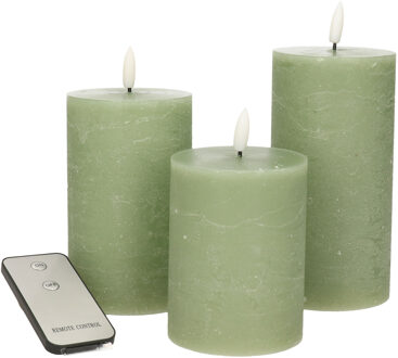 Anna's Collection LED Stompkaarsen met afstandsbediening - 3x - jade groen - 10/12.5/15 cm