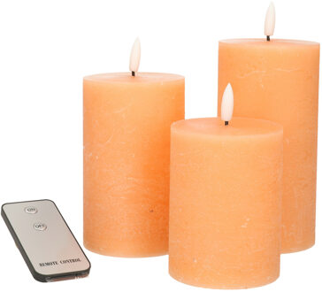 Anna's Collection LED Stompkaarsen met afstandsbediening - 3x - perzik oranje