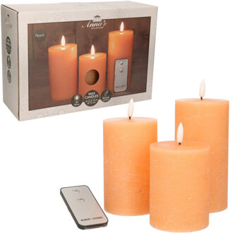 Anna's Collection LED Stompkaarsen met afstandsbediening - 9x - perzik oranje - 10/12.5/15 cm