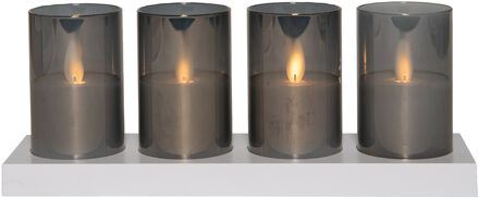 Anna's Collection LED theelichthouders kaarsen - in glas - 4x - grijs - afstandsbediening en oplaadstation